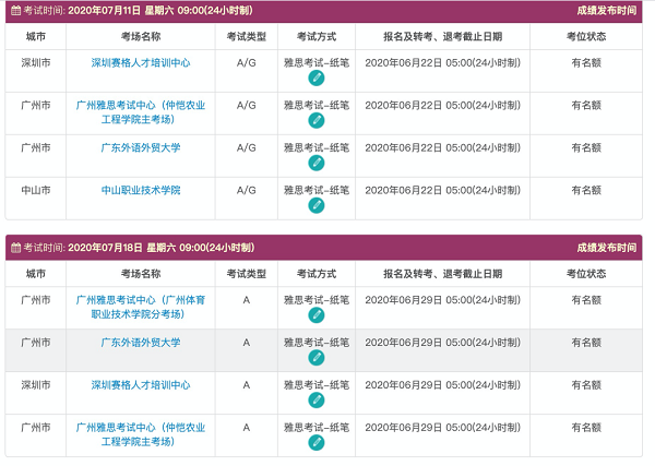 雅思7月考位已经全部开放啦!